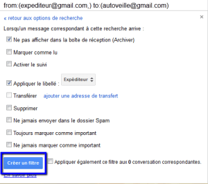creer un filtre gmail