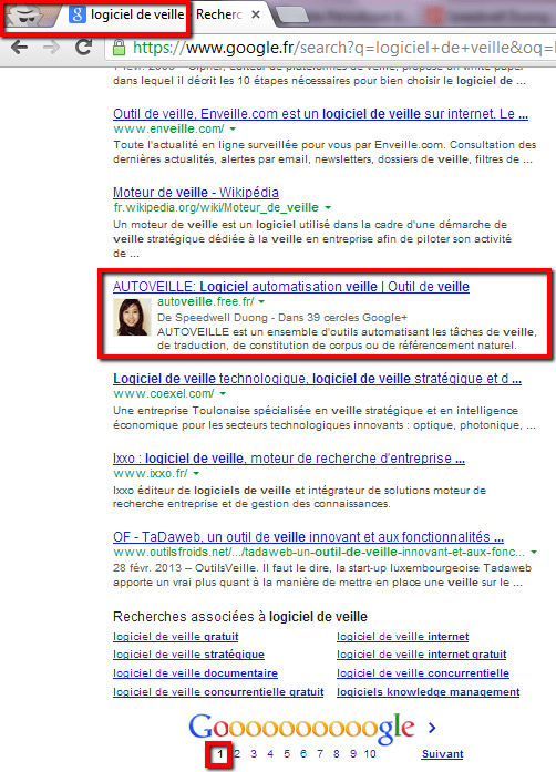 Logiciel veille: AUTOVEILLE est sur la première SERP avec "logiciel de veille"