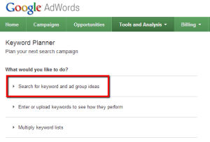 Nouveau générateur de mots-clés Adwords Keyword Planner