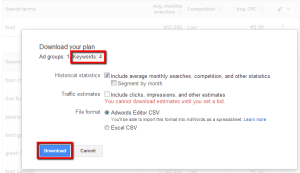 télécharger les mots-clés SEO de la sélection d'Adwords