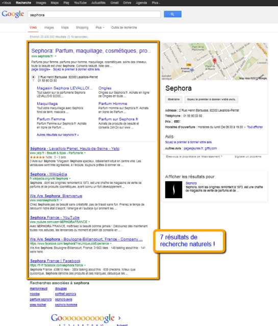 Sephora : résultats de recherche limités à 7 sur Google | AUTOVEILLE