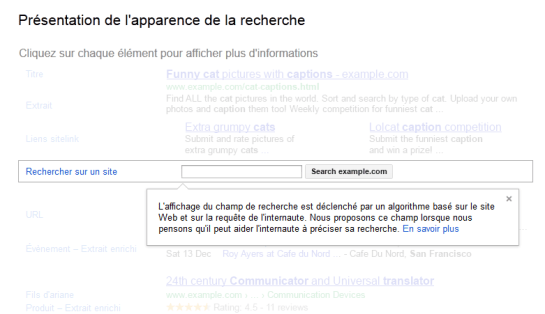 Barre de recherche interne dans les SERP automatiquement déclenchée