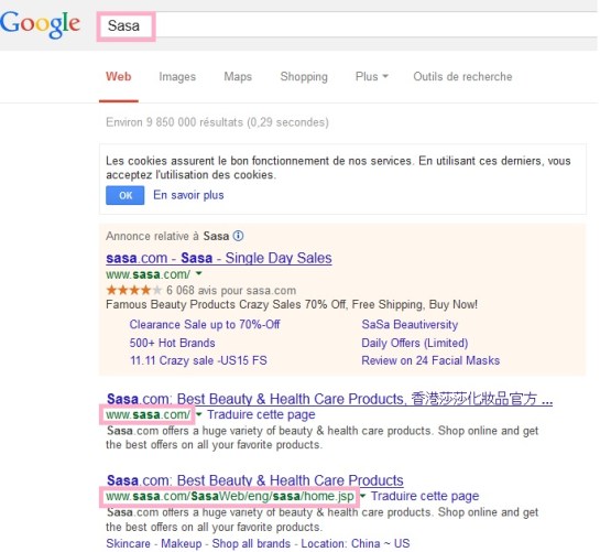 Sasa résultats de recherche SEO brand