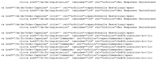 liens en nofollow de Nespresso