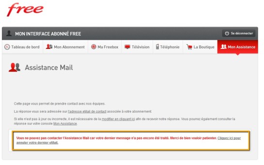 Free - Demande non traitée - AUTOVEILLE